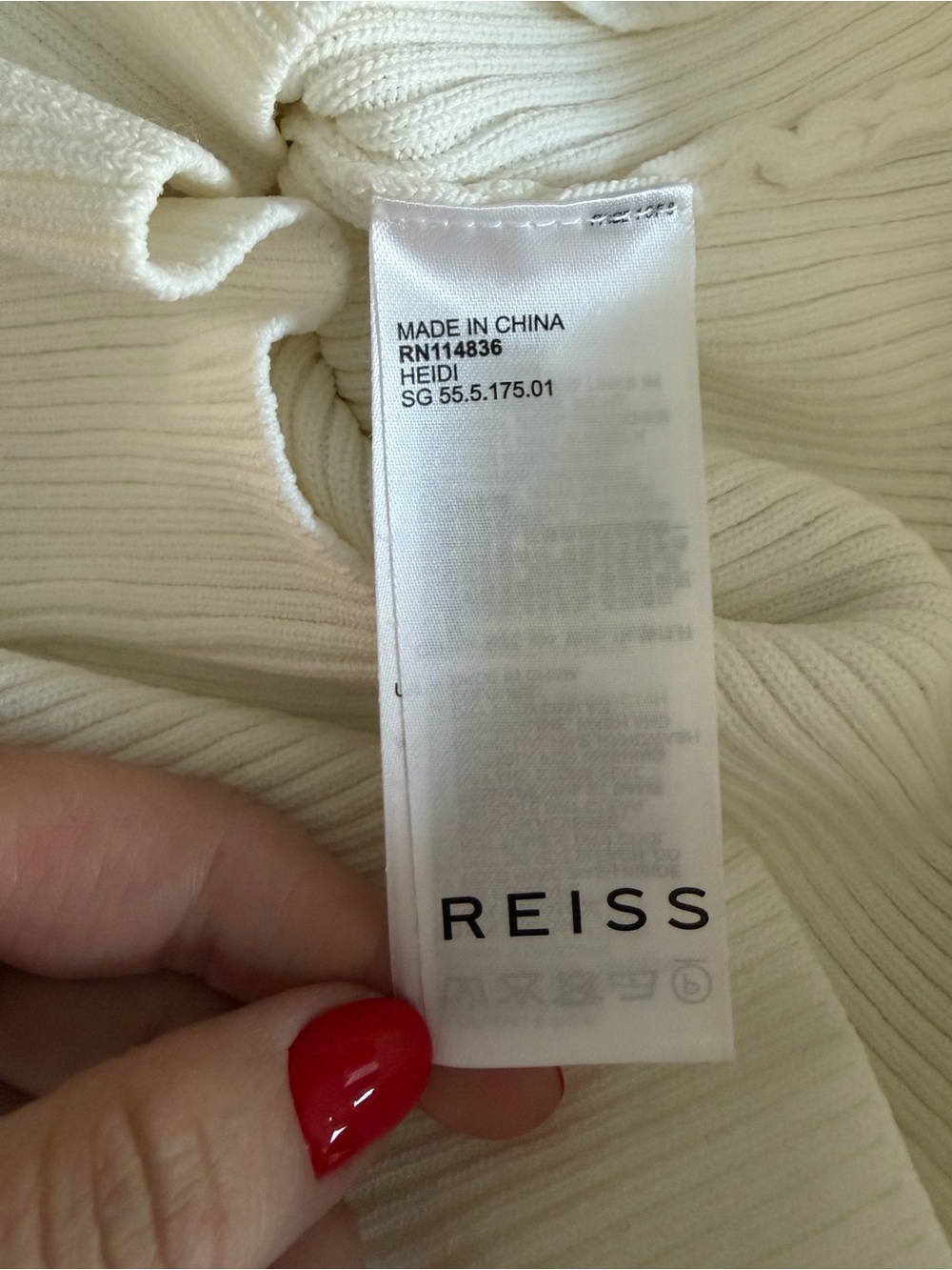Reiss Cream Ribbed Wrap-Front Long Sleeve Top - Picture 7 of 8